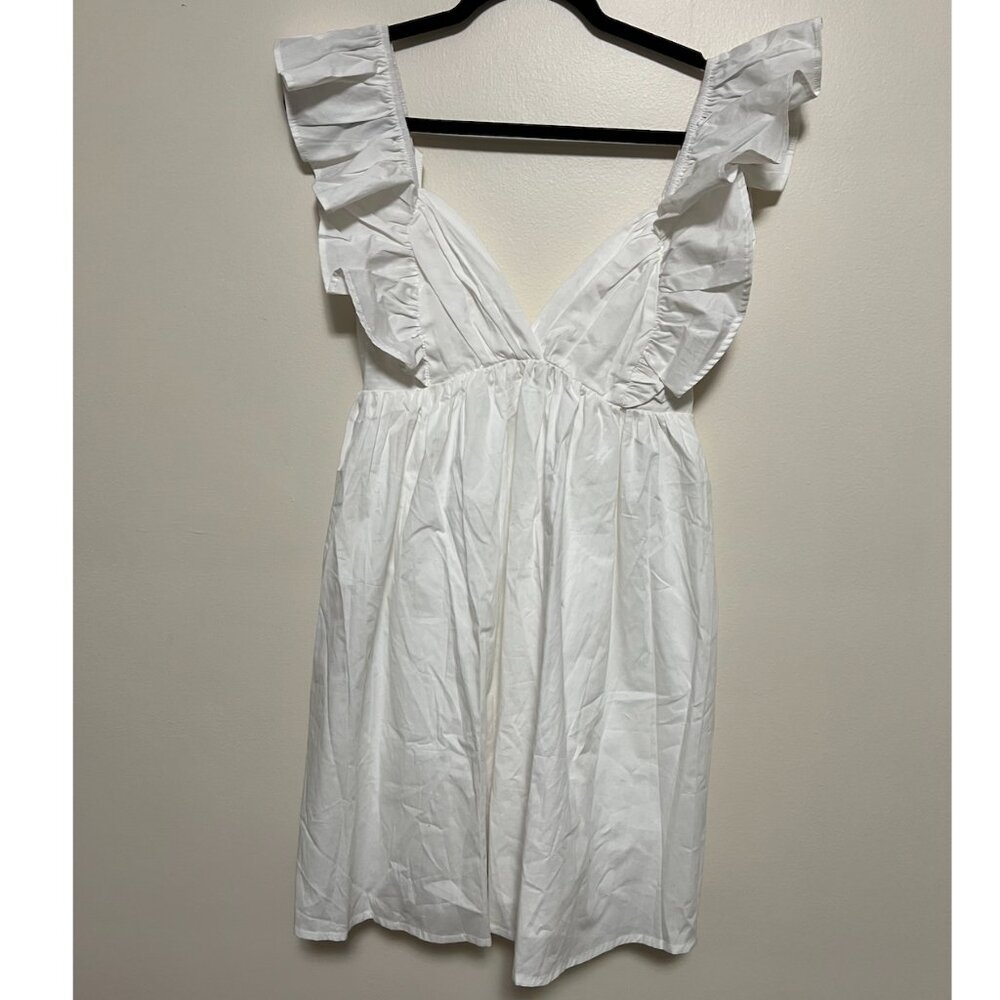 Womens Sexy Deep V Neck Ruffle Sleeve Mini Dress - Picture 4 of 6